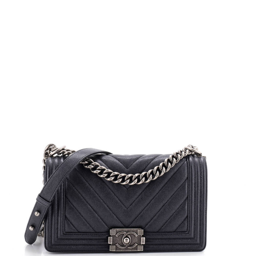 Chanel Old Medium Boy Flap Bag Chevron Caviar